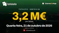 Totoloto: 3,2 milhões de euros em jogo no sorteio de quarta-feira