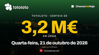 Totoloto: 3,2 milhões de euros em jogo no sorteio de quarta-feira