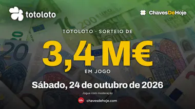Totoloto acumula 3,4 milhões de euros para o sorteio deste sábado