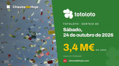 Totoloto de sábado, 24 de outubro de 2026: jackpot de 3,4 M€, sorteio às 20:00