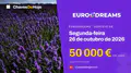 EuroDreams de segunda-feira, 26 de outubro de 2026: jackpot de 50 000 €, sorteio às 20:00