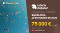 Lotaria Popular de quinta-feira, 29 de outubro de 2026: jackpot de 75 000 €, sorteio às 12:30